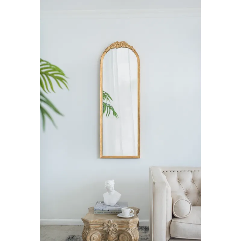 Wood Floor Mirror, Full Body Mirror Dressing Make Up Mirror For Bathroom Bedroom Living Room - Gold