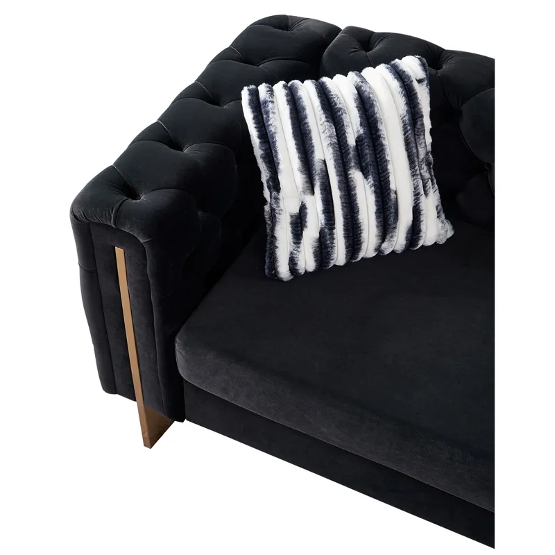 Chesterfield - Modern Tufted Velvet Living Room Sofa, 84.25\'\'W Couch - Black