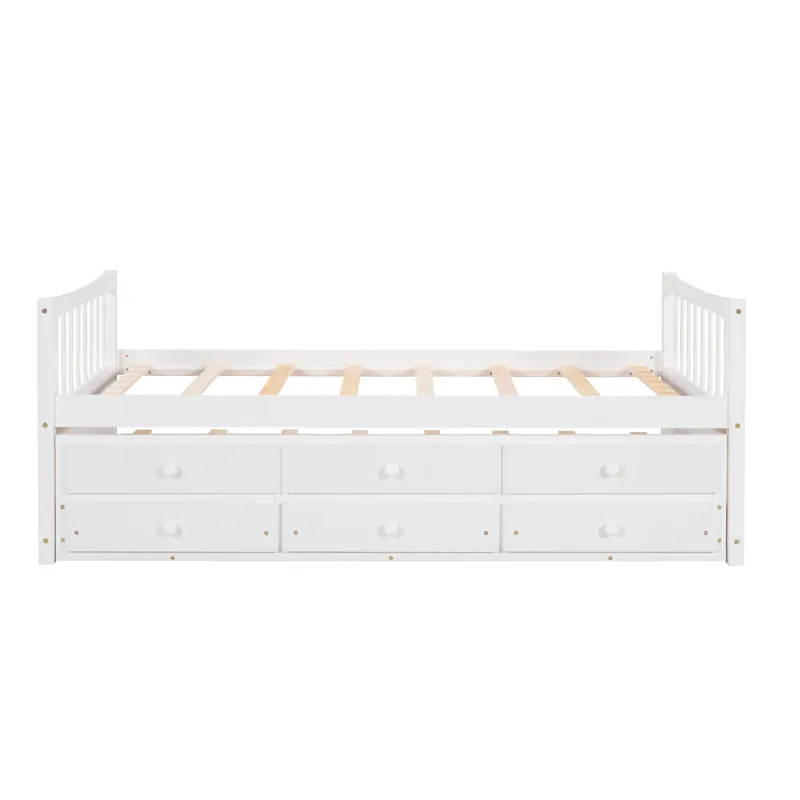 Twin Size Daybed With Trundle And Drawers - White