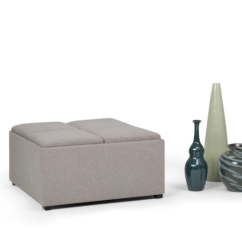 Avalon - Square Coffee Table Storage Ottoman - Cloud Grey