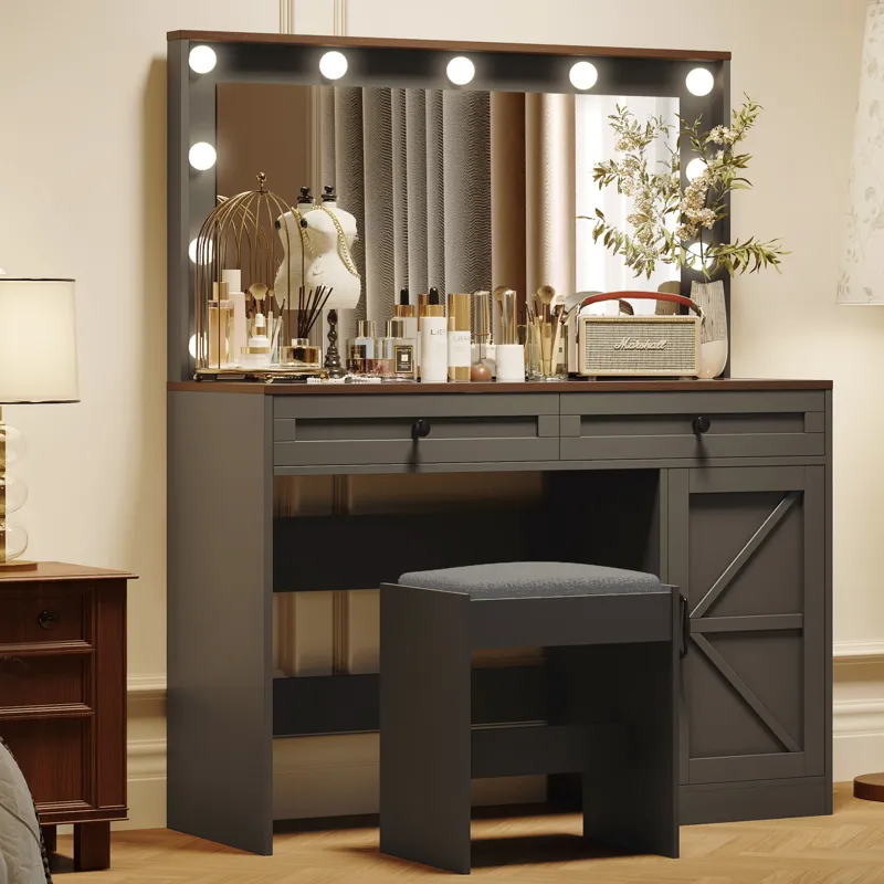 Makeup Vanity Table, Makeup Table With Large Mirror And 11 LED Light, Brightness Adjustable, Dressin