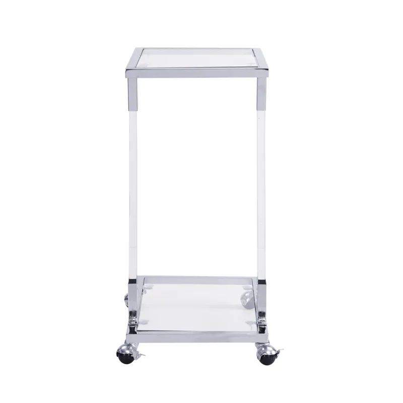 Glass Side Table, Acrylic End Table, Glass Top C Shape Square Table With Metal Base For Living Room,