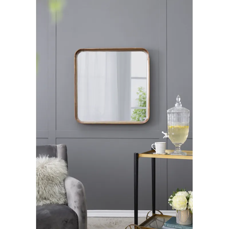 Square Mirror With Wood Frame, Wall Mirror For Living Room Bathroom Entryway - Brown
