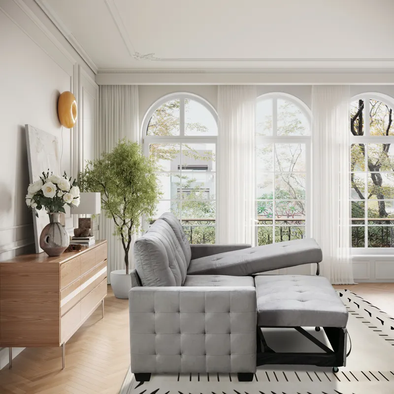 Reversible Sectional Storage Sleeper Sofa Bed, L-Shape 2 Seat Sectional Chaise With Storage, Skin-Fe