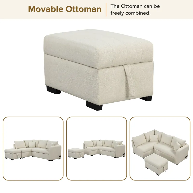 L-Shaped Sectional Pull Out Sofa Bed Sleeper Sofa With Two USB Ports, Two Power Sockets And A Movabl