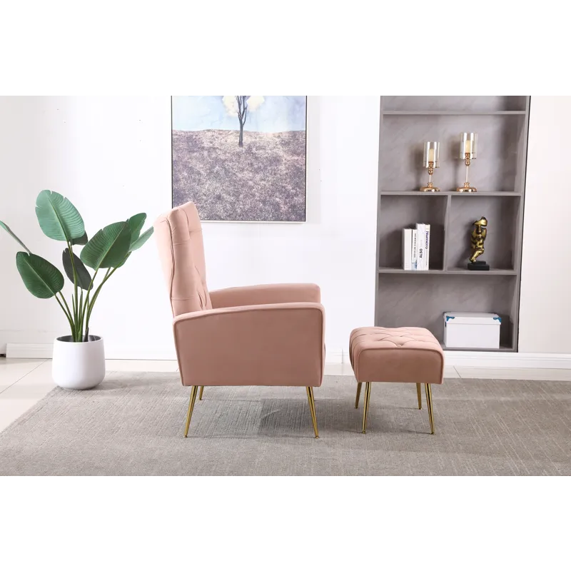 Modern Accent Chair With Ottoman, Comfy Armchair For Living Room, Bedroom, Apartment, Office - Pink
