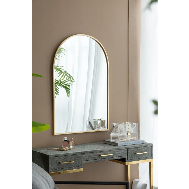 Arched Accent Mirror With Metal Frame For Bathroom, Bedroom, Entryway Wall - Gold