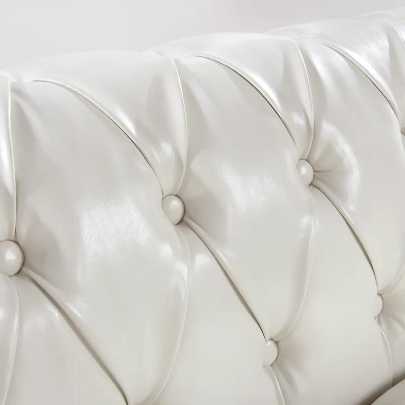 84.65\" Rolled Arm Chesterfield 3 Seater Sofa - White