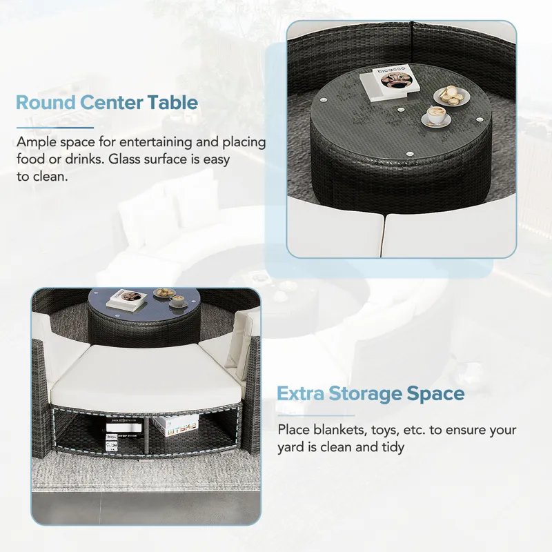 Outdoor Patio Furniture Luxury Circular Sofa Set Rattan Wicker Sectional Sofa Lounge Set With Temper