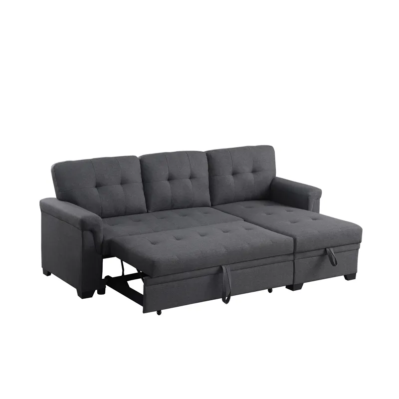 Lucca - Linen Reversible Sleeper Sectional Sofa With Storage Chaise - Dark Gray