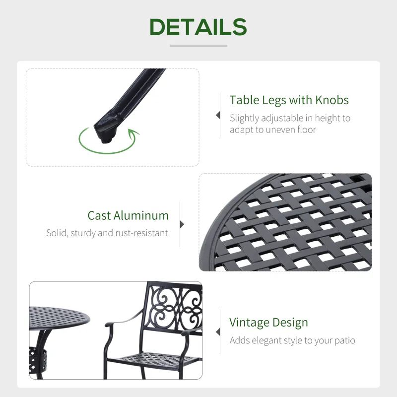 Outsunny - 33" Patio Dining Table Round Cast Aluminium Outdoor Bistro Table With Umbrella Hole - Black