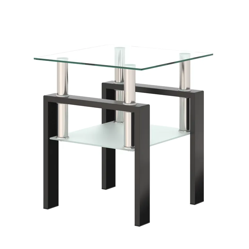 Modern Tempered Glass Tea Table, End Square Table For Living Room - Transparent / Black