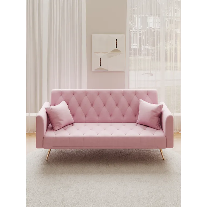 Convertible Double Folding Living Room Sofa Bed - Pink