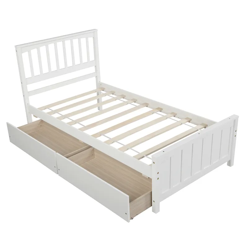Twin Size Platform Bed With Two Drawers - White