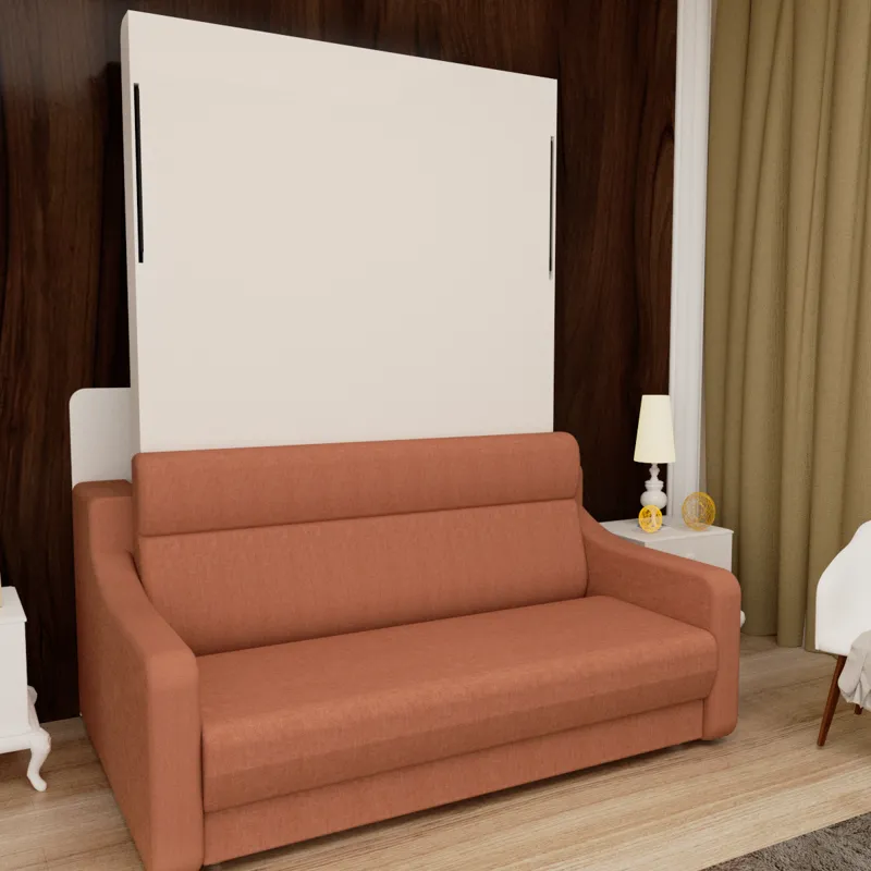 Morden Deisgn Vertical Murphy Bed With Sofa For Bedroom Or Guestroom White Wall Bed Space Saving Hid