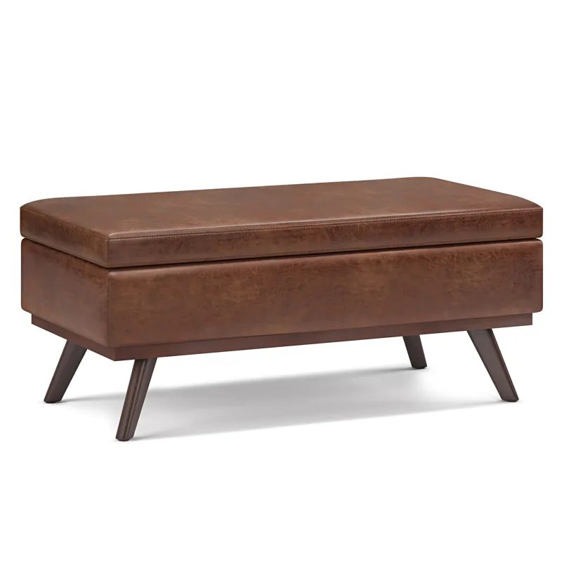 Owen - Lift Top Large Coffee Table Storage Ottoman - Distressed Saddle Brown