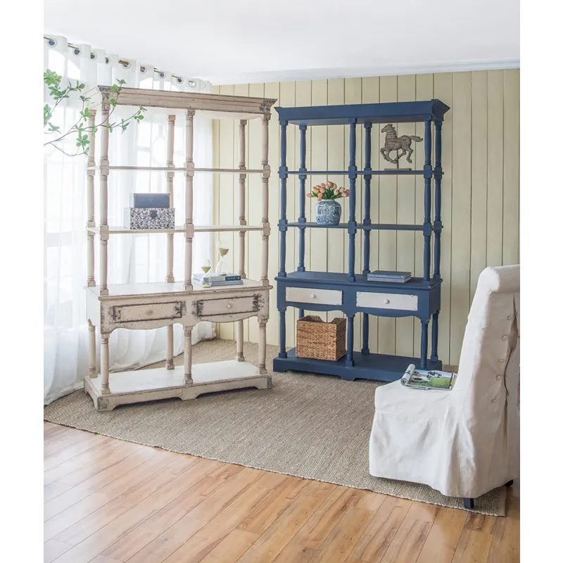 Adela - French Country Wood Bookcase, Display Storage Shelf Etageres - Antique White