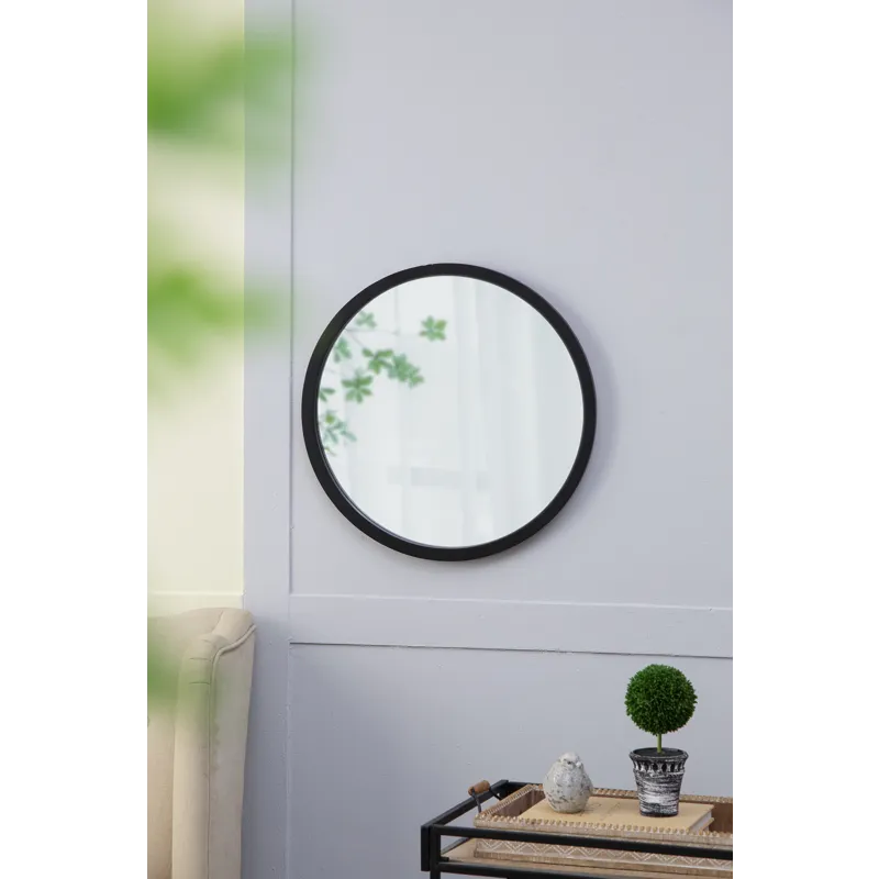 Circle Wall Mirror With Wooden Frame, Wall Mirror For Living Room - Black