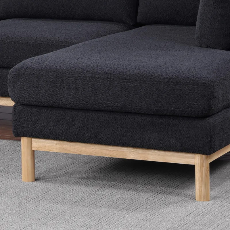 Hallie - Wide Sherpa Double Chaise U-Shape Sectional Sofa - Black