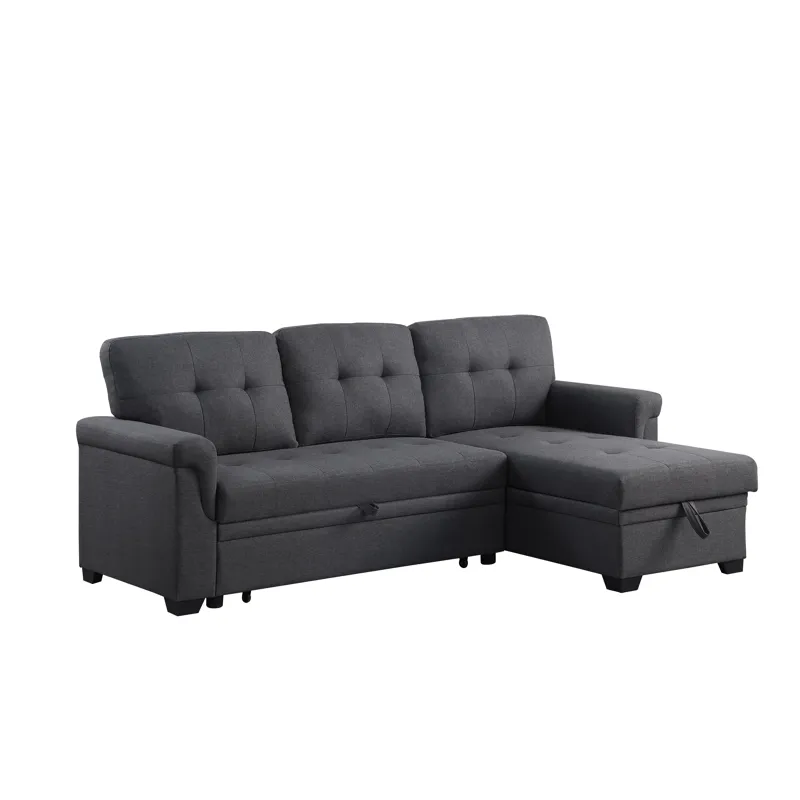 Lucca - Linen Reversible Sleeper Sectional Sofa With Storage Chaise - Dark Gray