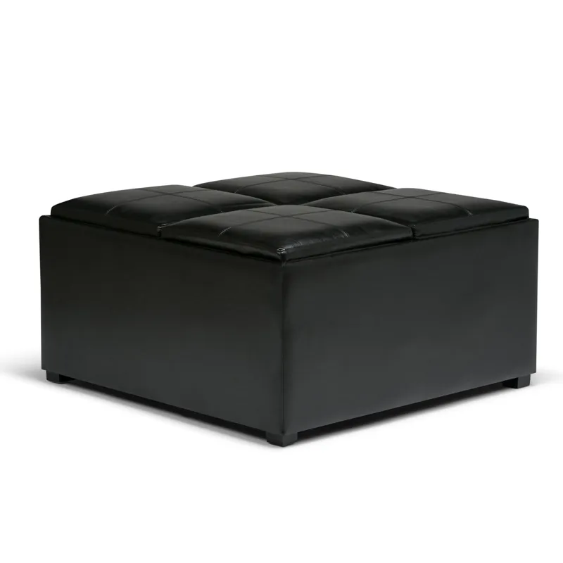 Avalon - Square Coffee Table Storage Ottoman - Midnight Black