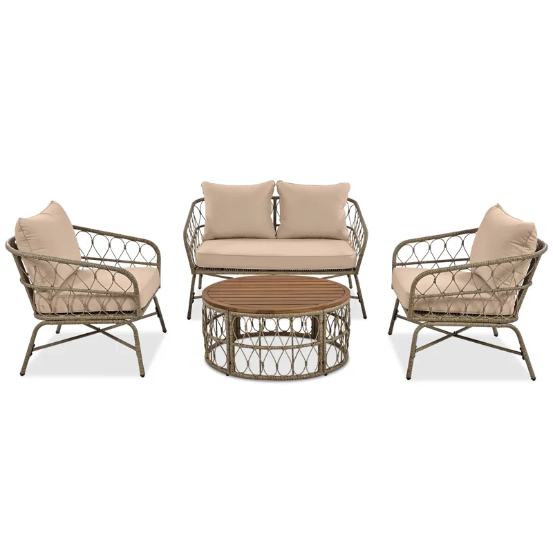 Bohemia-Inspired 4 Person Outdoor Seating Group With Removable Cushions, Conversation Patio Set With
