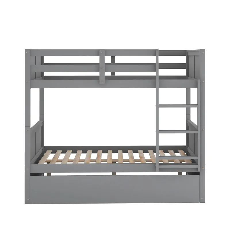 Full Over Full Bunk Bed With Twin Size Trundle - Gray