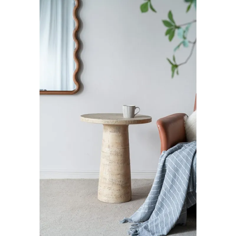 Round Side Table With Pedestal Base - Cream