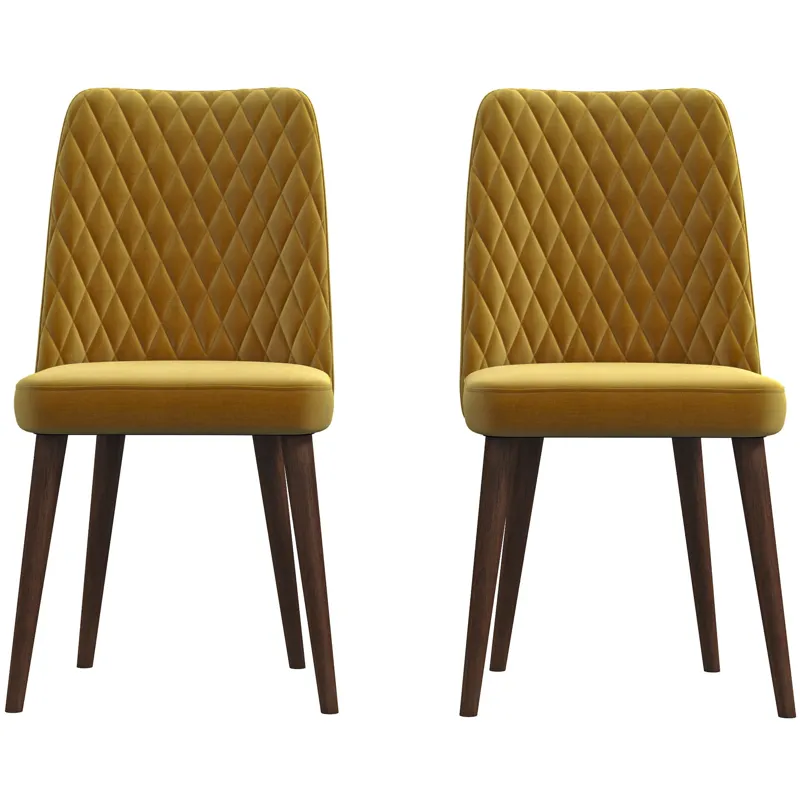 Katie - Mid-Century Modern Velvet Dining Chair (Set of 2) - Yellow