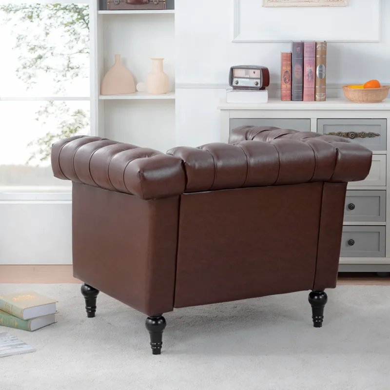 1 Seater Sofa For Living Room - Brown PU