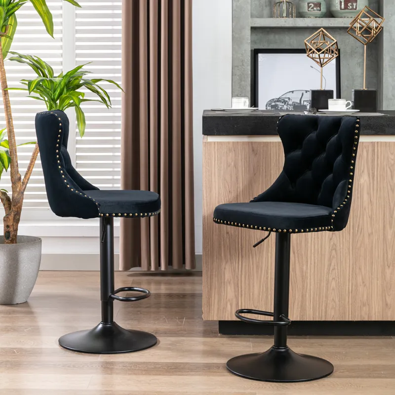 Swivel Velvet Barstools Adjusatble Seat Height, Modern Upholstered Bar Stools With Backs Comfortable