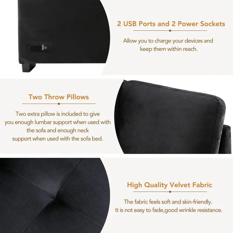 Sleeper Sectional Sofa, L-Shape Corner Couch Sofa Bed With Storage Ottoman & Hidden Arm Storage & US