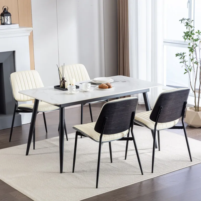 Dining Chairs (Set of 2) Mid-Century Modern Retro Faux Leather Chair With Walnut Bentwood Back Uphol