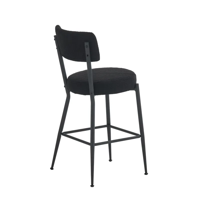 Modern Teddy Fabric Upholstered Bar Stools (Set of 2)- Black
