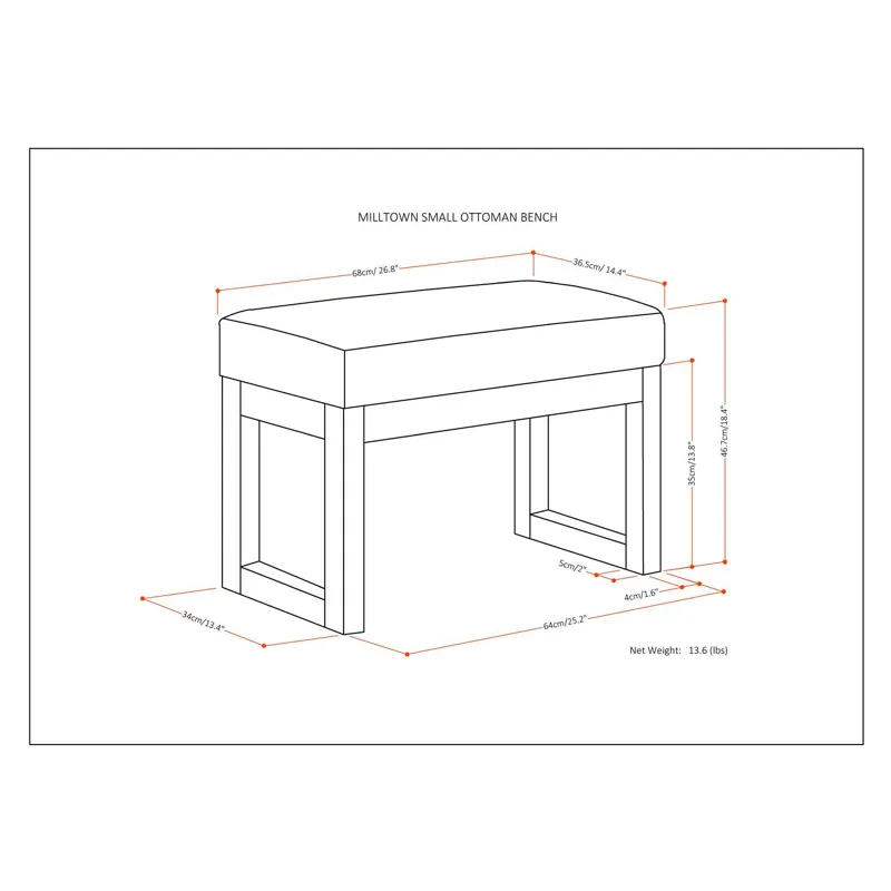 Milltown - Footstool Small Ottoman Bench - Distressed Saddle Brown