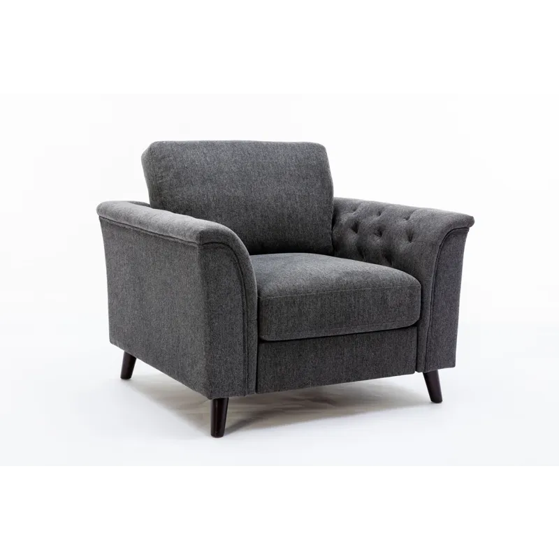 Stanton - Linen Chair With Tufted Arms - Dark Gray