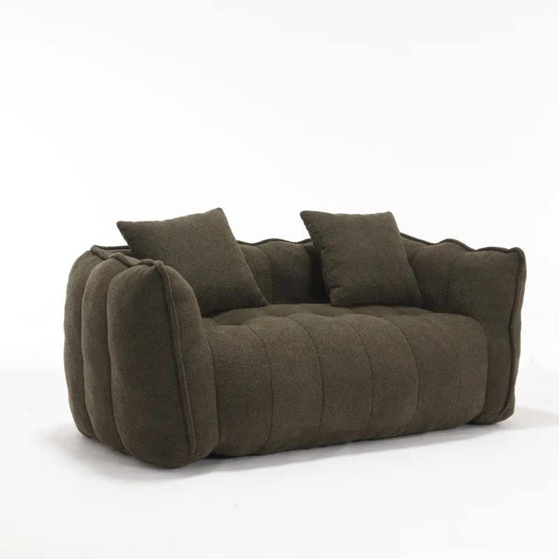 Soft Beanbag Chair With High Resilience Foam Core For Two People - Olive Green
