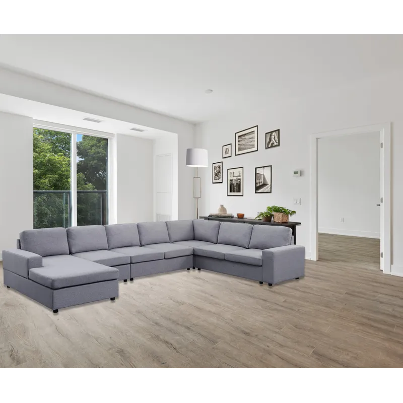 Hayden - Linen 7 Seat Reversible Modular Sectional Sofa Chaise - Light Gray