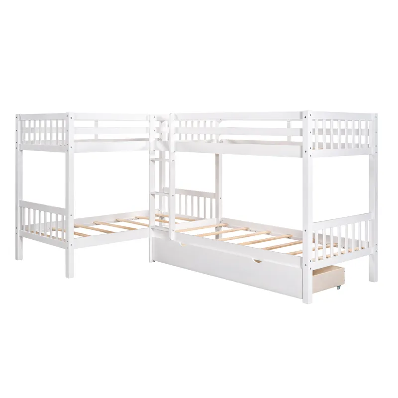 Twin L Shaped Bunk Bed With Drawers - Gray