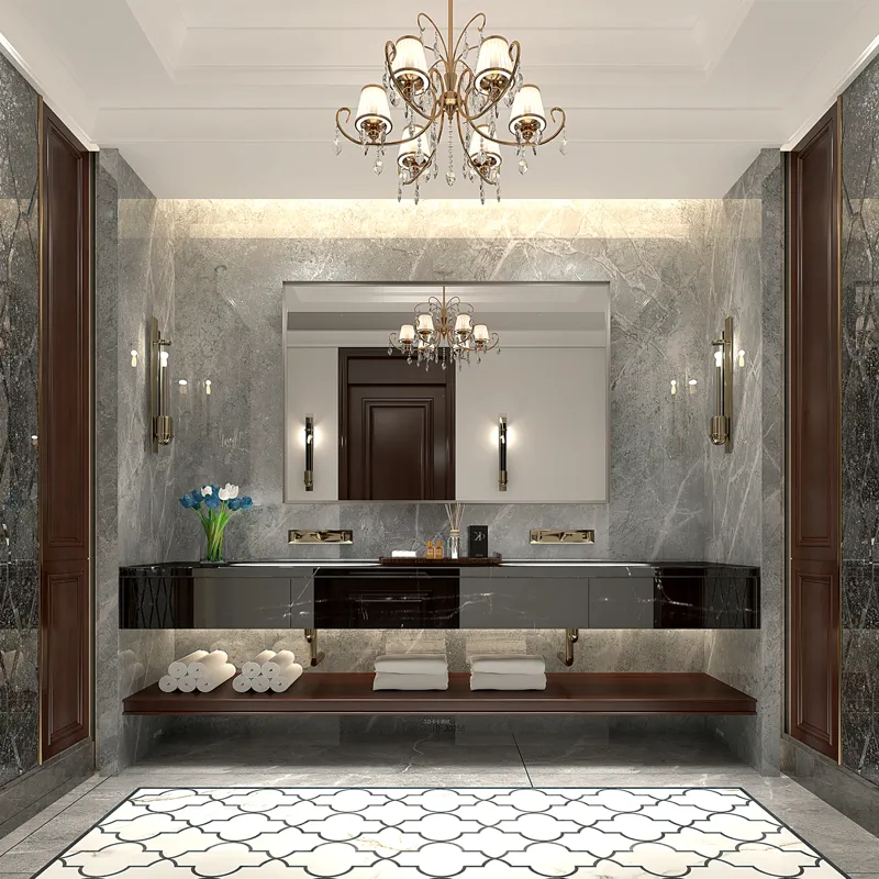 40X30\" Silver Rectangular Wall-Mounted Beveled Bathroom Mirror, Square Angle Metal Frame Wall Mount