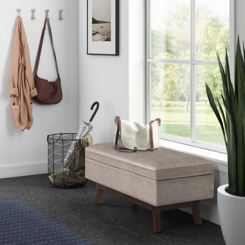 Owen - Small Rectangular Storage Ottoman - Distressed Grey Taupe