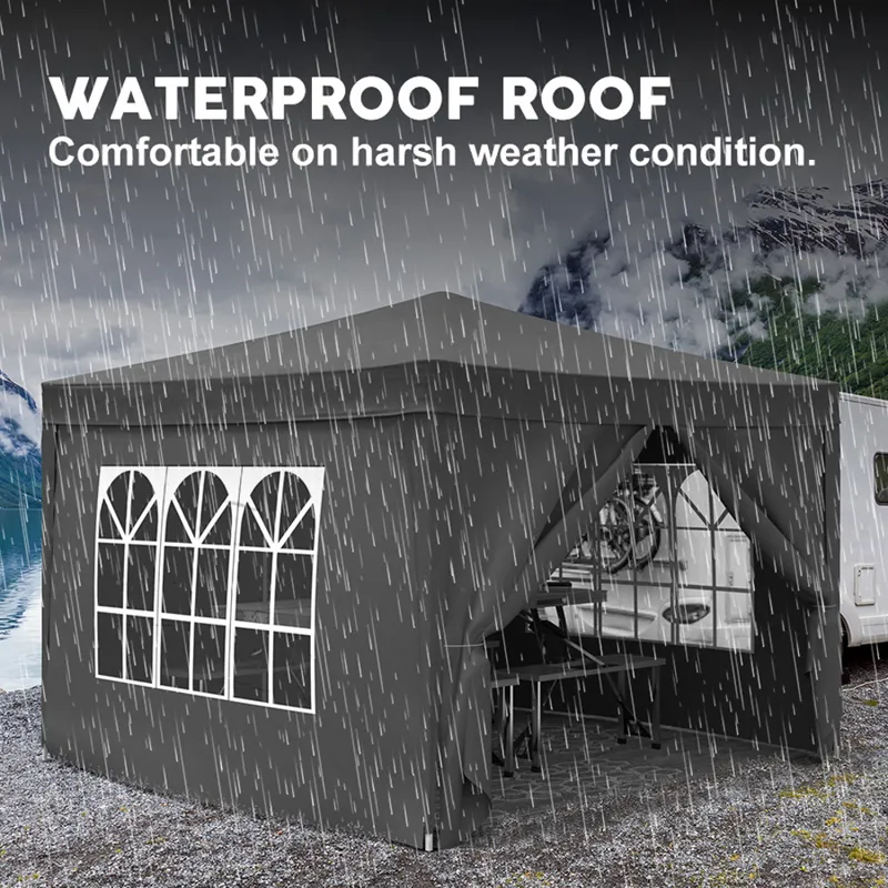 10\'X10\' Folding Canopy With 4 Removable Sidewalls Outdoor Event Shelter UPF 50+ Gazebo Portable Te