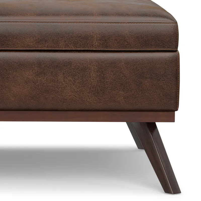 Owen - XL Square Coffee Table Storage Ottoman - Distressed Chestnut Brown