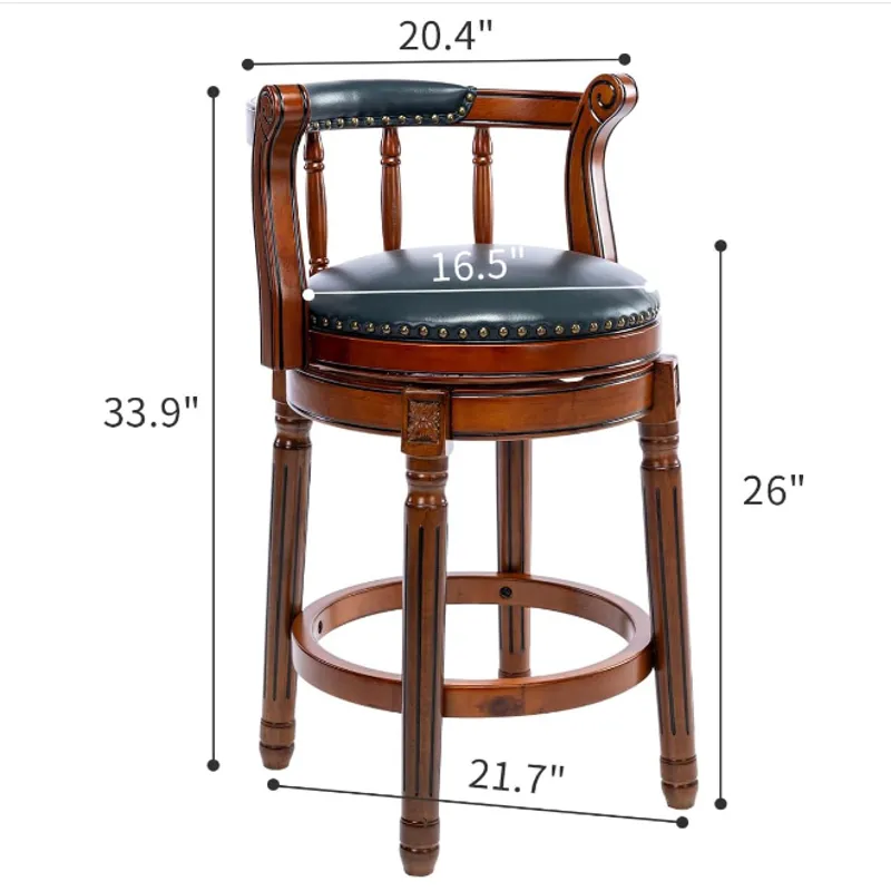 26\'\' Swivel Leather Wooden Bar Stool, 360 Degree Swivel Bar Height Chair With Backs For Home Kitch
