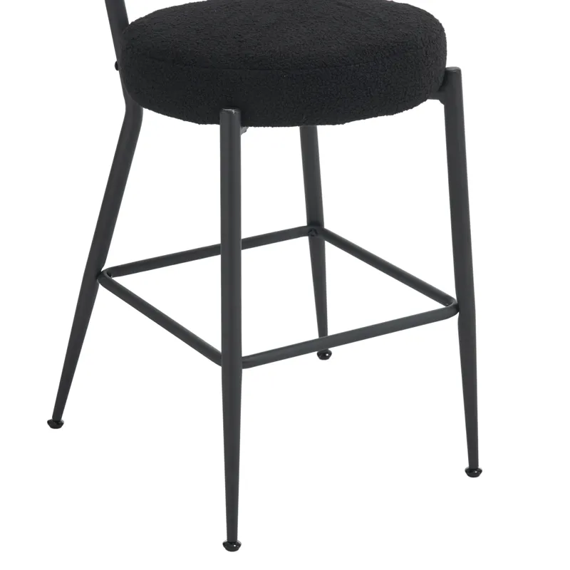 Modern Teddy Fabric Upholstered Bar Stools (Set of 2)- Black