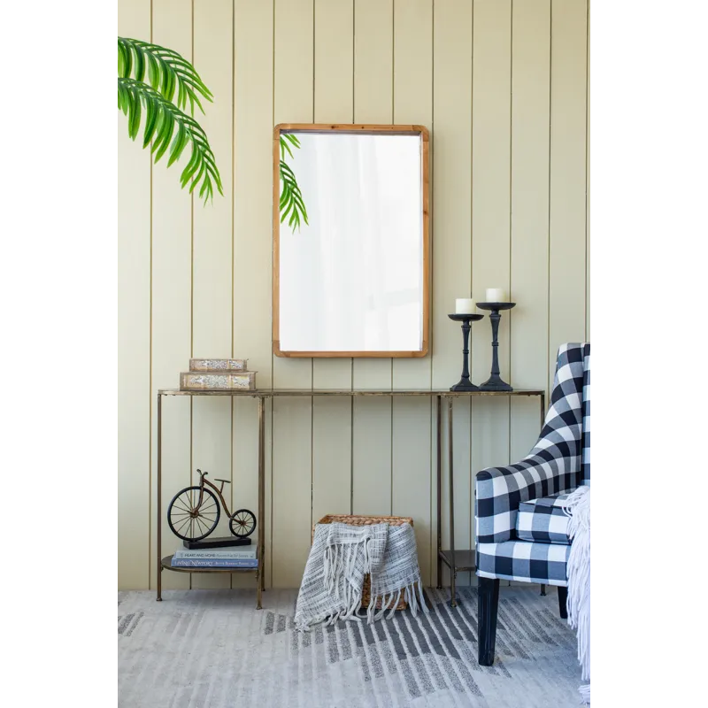 Rectangle Wood Mirror, Farmhouse Wall Decor For Living Room Bedroom Entryway - Brown