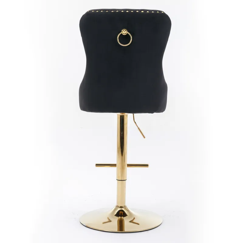 Thick Golden Swivel Velvet Barstools Adjusatble Seat Height From 27-35\", Modern Upholstered Bar Sto