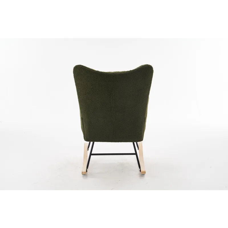 37.7\" Rocking Chair Nursery, Solid Wood Legs Reading Chair With Teddy Fabric Upholstered, Nap Armch