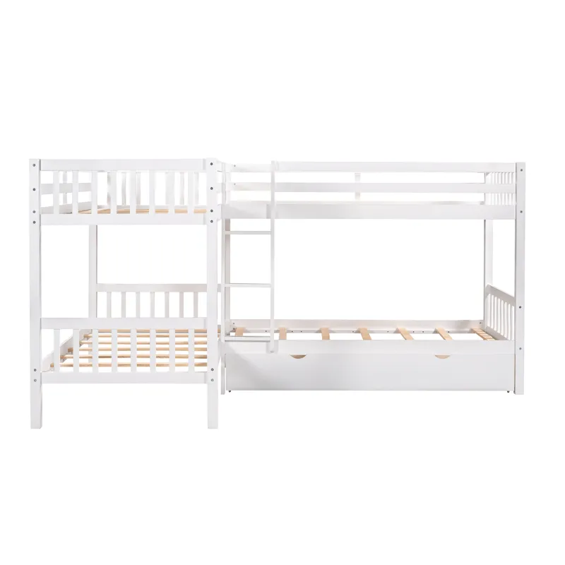 Twin L Shaped Bunk Bed With Drawers - Gray