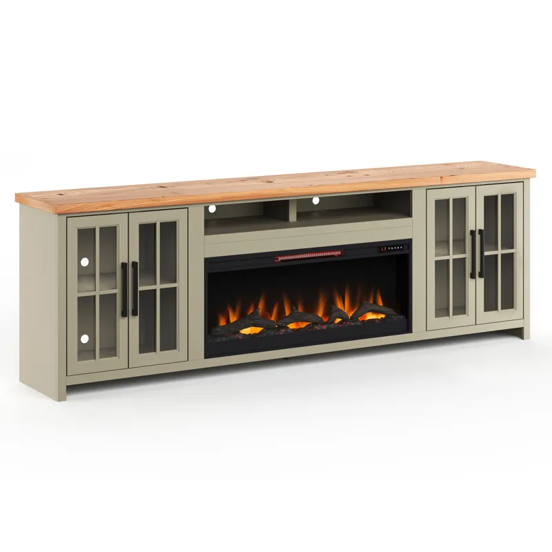 Vineyard - 97" Fireplace TV Stand - Sage Green / Fruitwood
